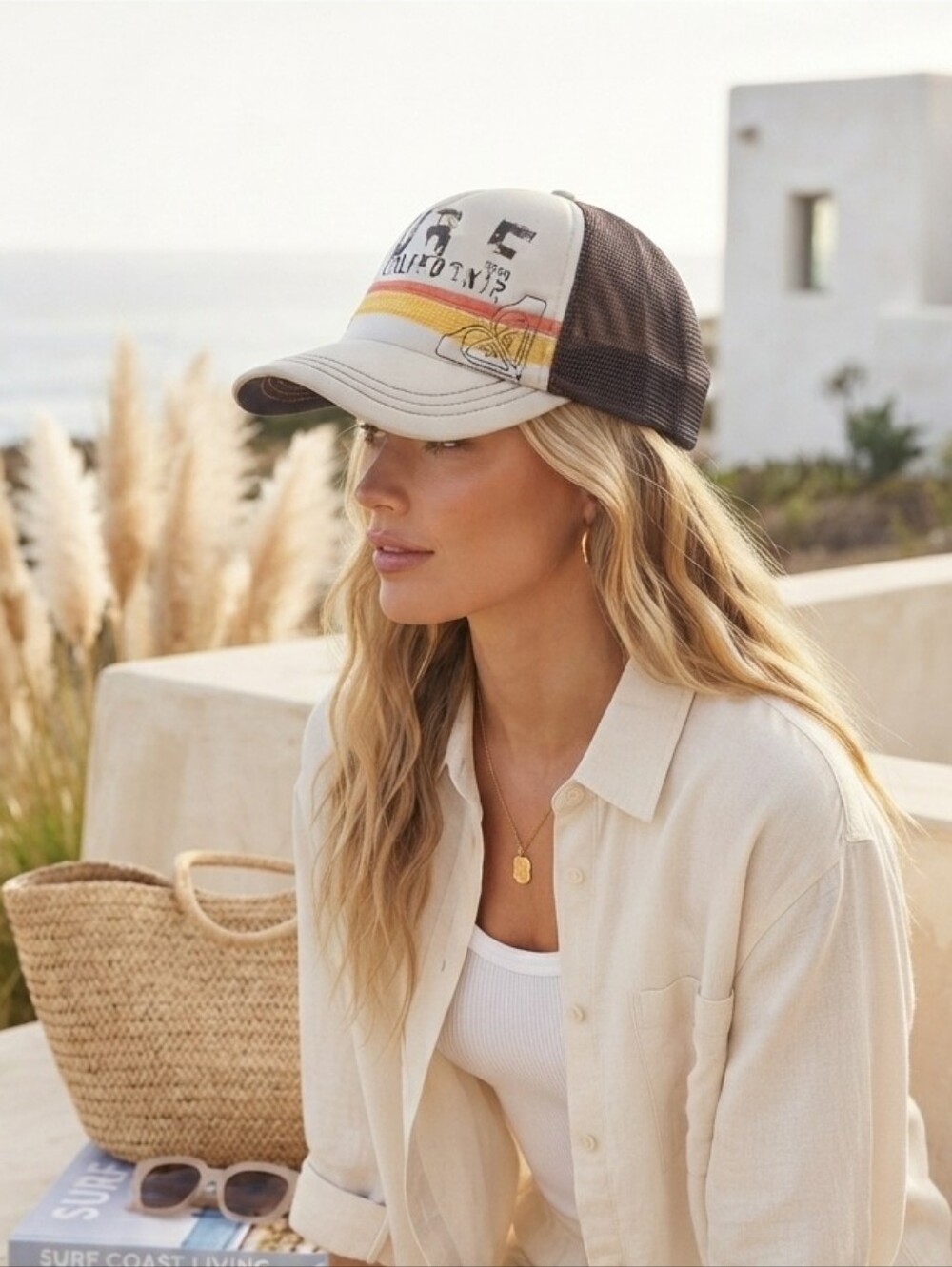 Roxy California Surf Trucker Cap | Beige, Yellow & Orange